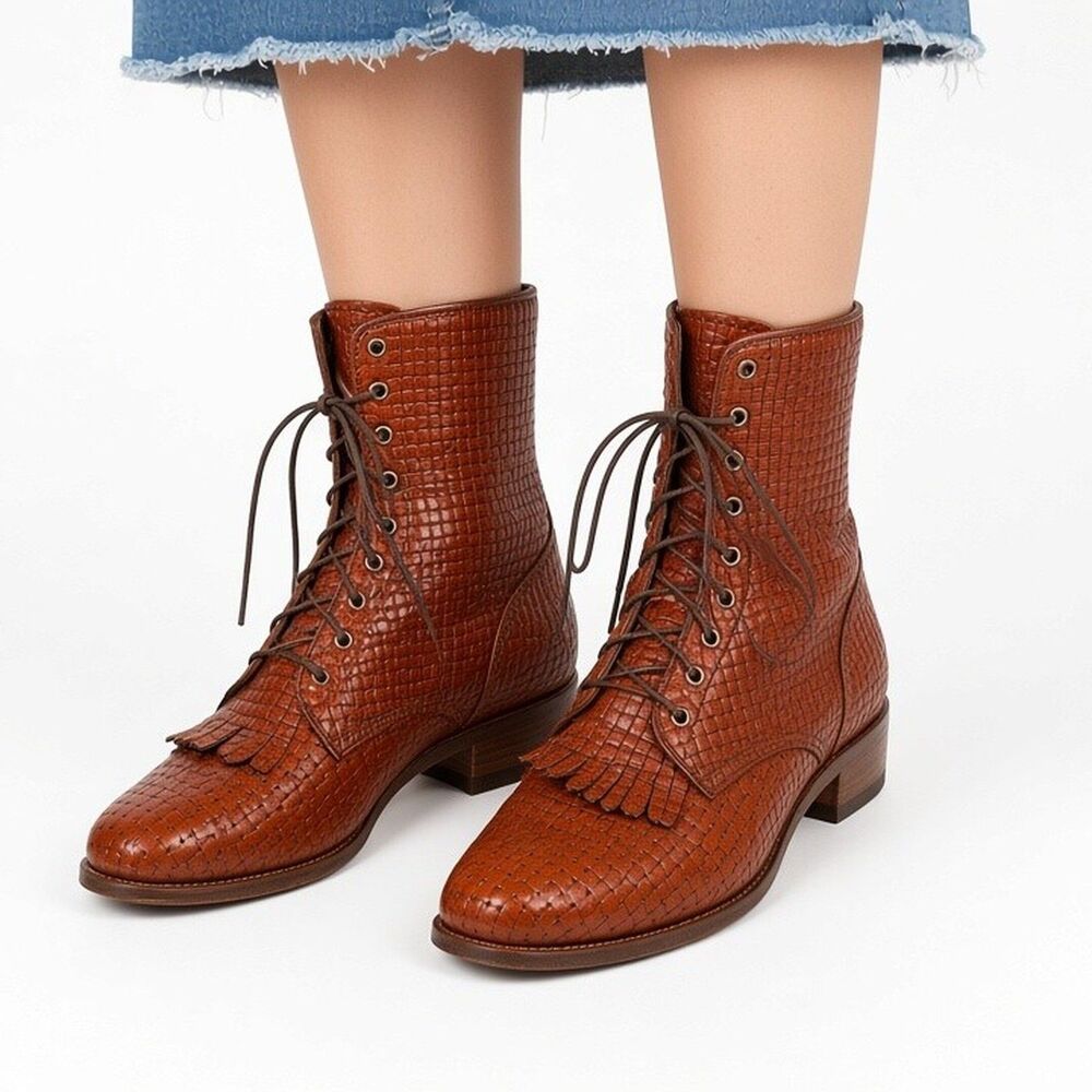 Vintage Justin Kiltie Roper Boots Women 5.5B Lace Up Basketweave Western Prairie